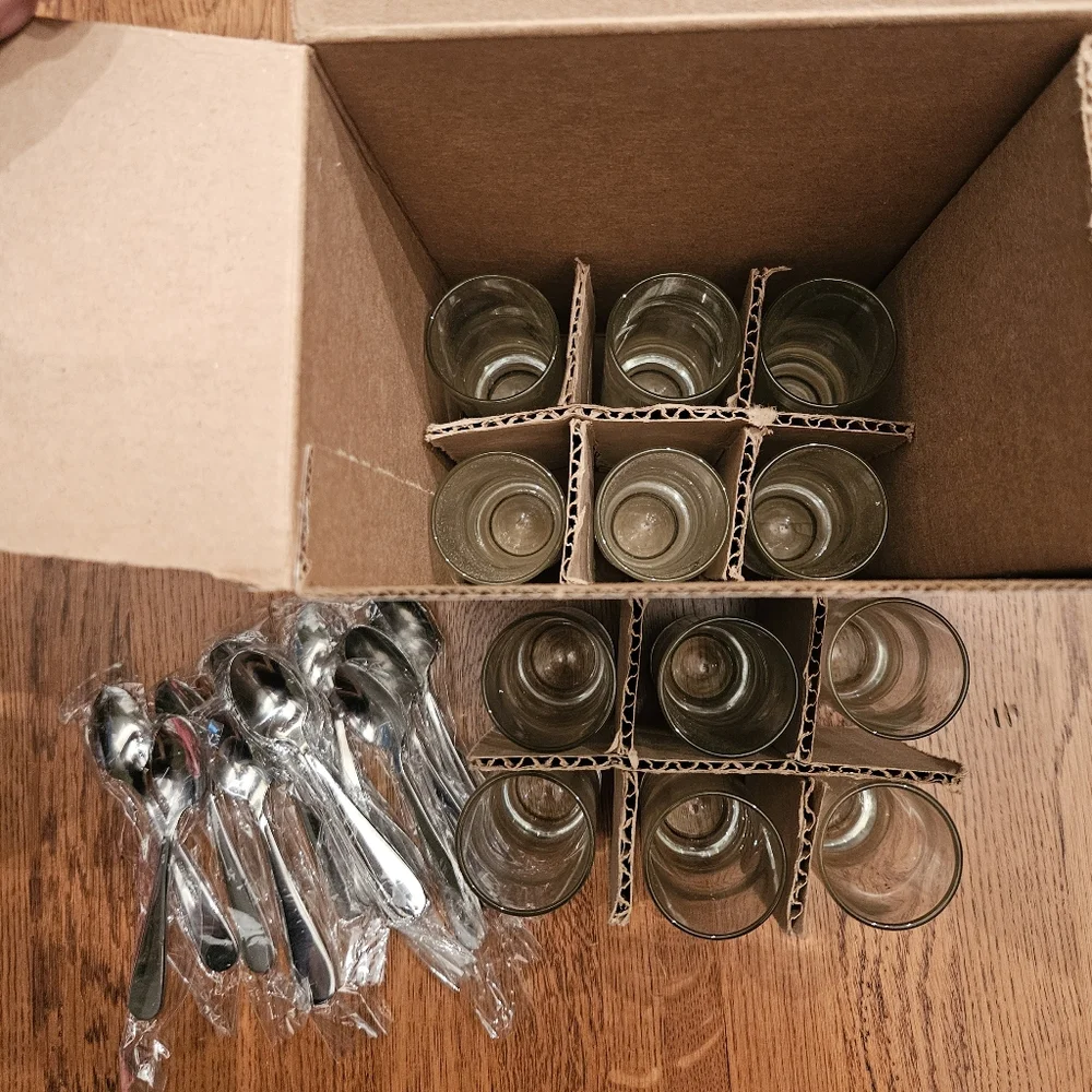 24 Piece -12 Mini Parfait & 12 Spoons Tasting Party Set by Pier 1 Imports NWT